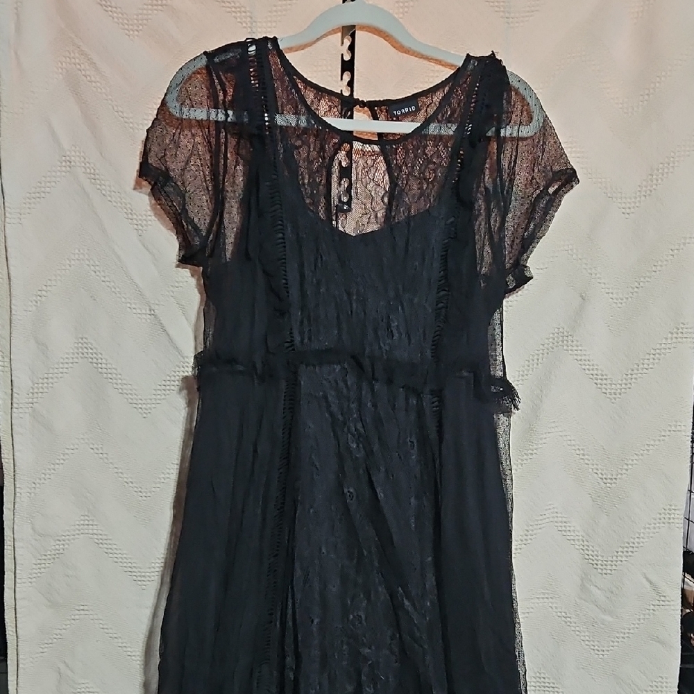 Black Babydoll Maxi Dress with Flutter Sleeves and Scoop Neck